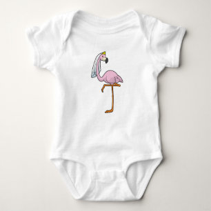 Flamingo als Bride bei Hochzeit mit Veil Baby Strampler