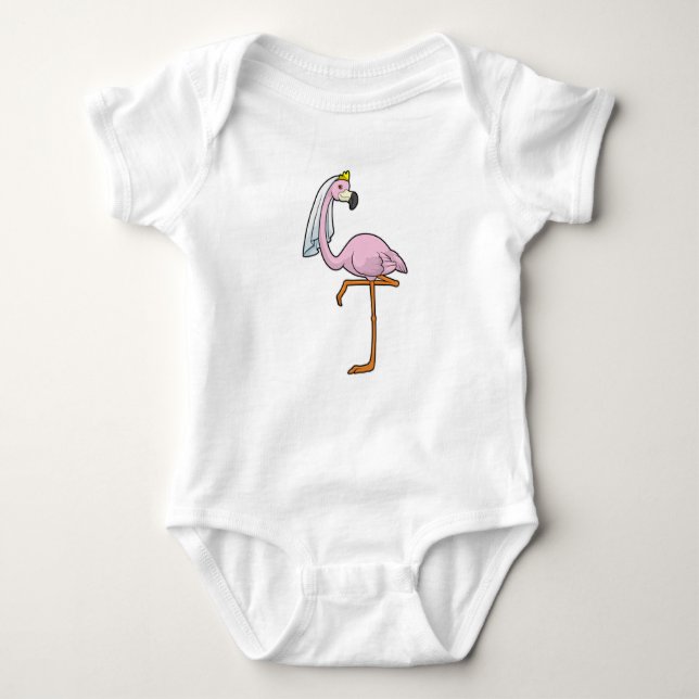 Flamingo als Bride bei Hochzeit mit Veil Baby Strampler (Vorderseite)
