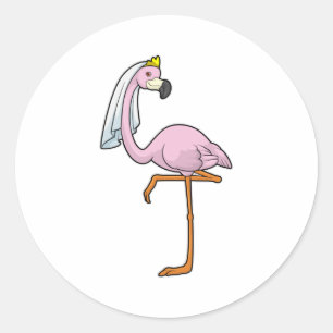 Flamingo als Bride bei Hochzeit mit Veil Runder Aufkleber