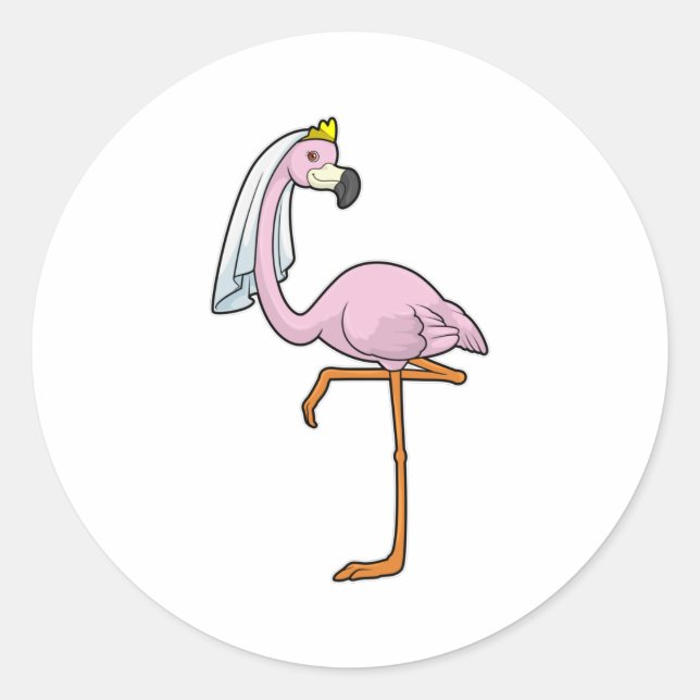 Flamingo als Bride bei Hochzeit mit Veil Runder Aufkleber (Vorderseite)