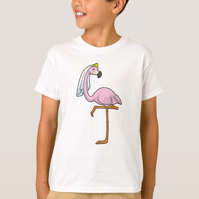 Flamingo als Bride bei Hochzeit mit Veil T-Shirt (Vorderseite)