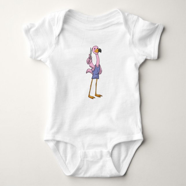 Flamingo als Friseur mit Schere Baby Strampler (Vorderseite)