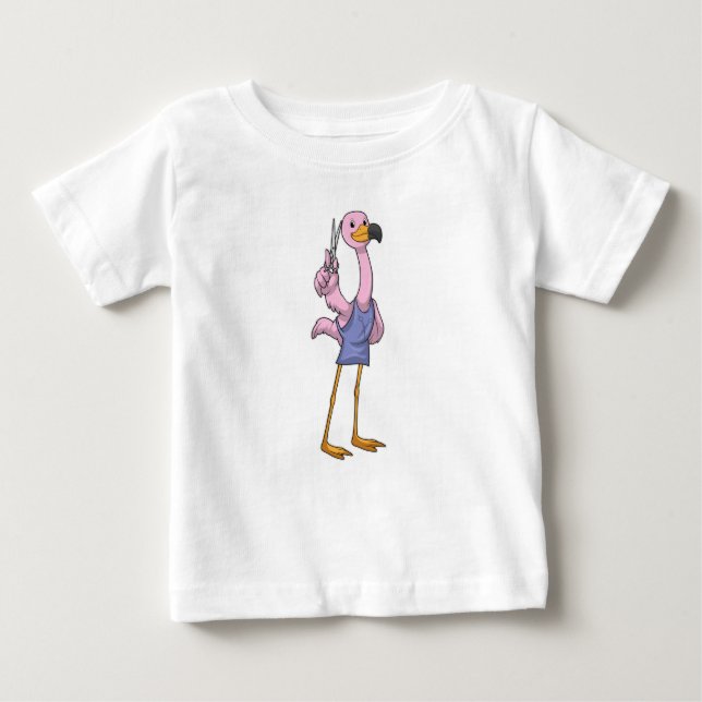 Flamingo als Friseur mit Schere Baby T-shirt (Vorderseite)