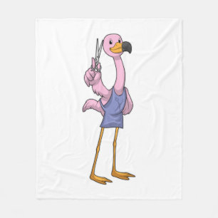 Flamingo als Friseur mit Schere Fleecedecke