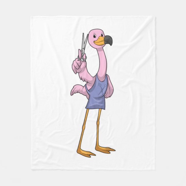 Flamingo als Friseur mit Schere Fleecedecke (Vorderseite)