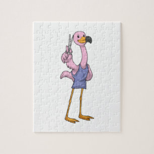 Flamingo als Friseur mit Schere Puzzle