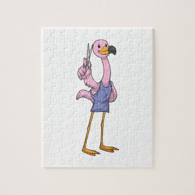 Flamingo als Friseur mit Schere Puzzle (Vertikal)