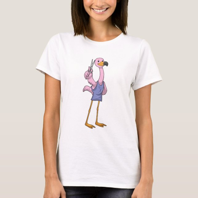 Flamingo als Friseur mit Schere T-Shirt (Vorderseite)