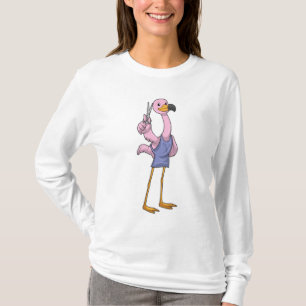 Flamingo als Friseur mit Schere T-Shirt