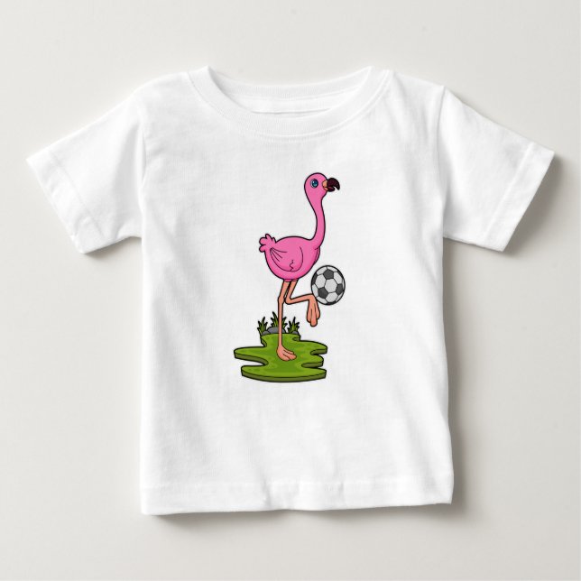 Flamingo als Fußballspieler mit Fußball Baby T-shirt (Vorderseite)