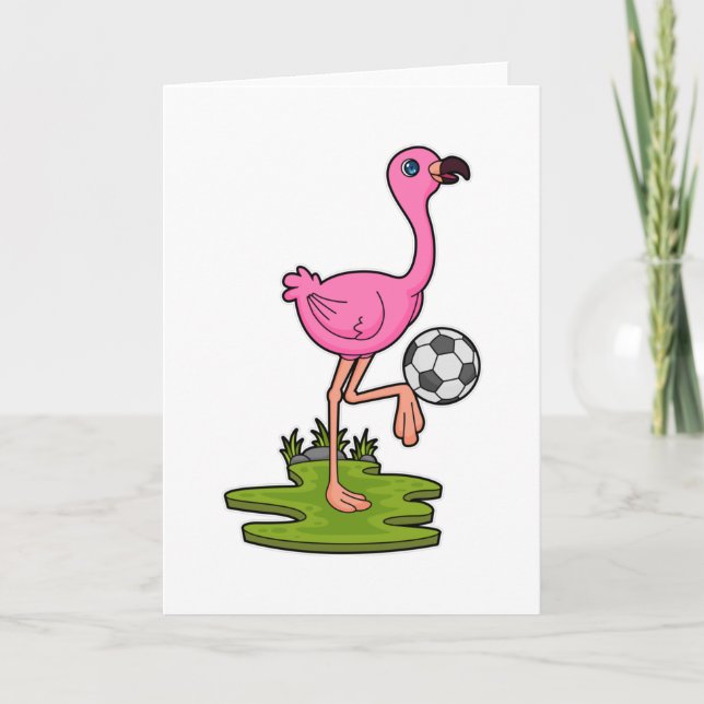 Flamingo als Fußballspieler mit Fußball Karte (Vorderseite)