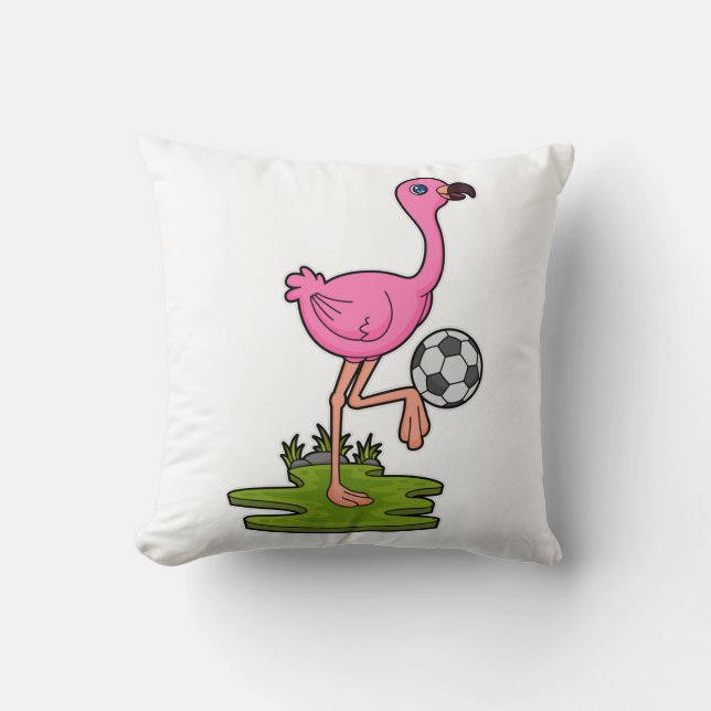 Flamingo als Fußballspieler mit Fußball Kissen (Vorderseite)