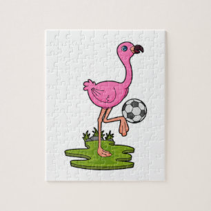 Flamingo als Fußballspieler mit Fußball Puzzle
