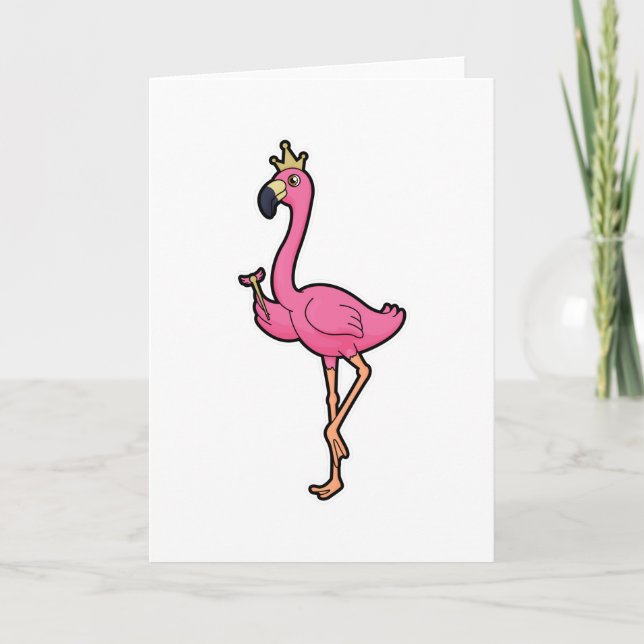 Flamingo als König mit Kronen und Personal Karte (Vorderseite)