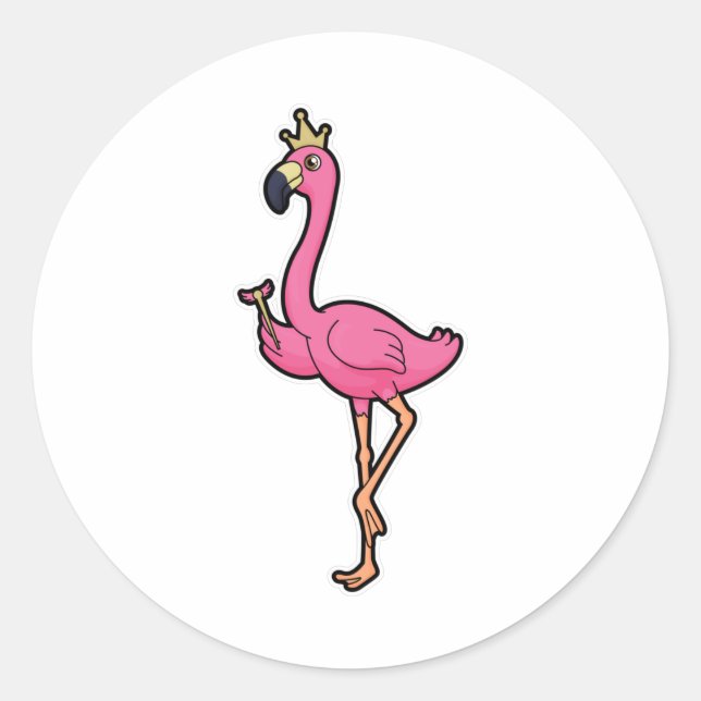 Flamingo als König mit Kronen und Personal Runder Aufkleber (Vorderseite)