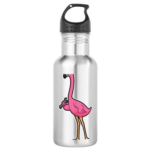 Flamingo als Mechaniker mit Wrench Edelstahlflasche (Vorderseite)