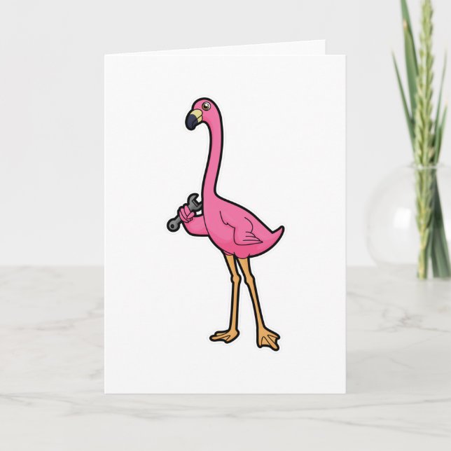 Flamingo als Mechaniker mit Wrench Karte (Vorderseite)