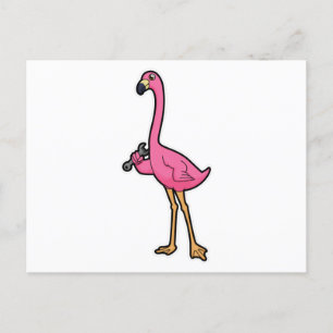 Flamingo als Mechaniker mit Wrench Postkarte