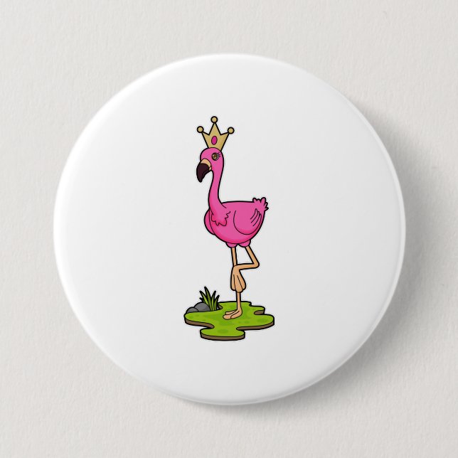 Flamingo als Prinzessin mit Krone Button (Vorderseite)