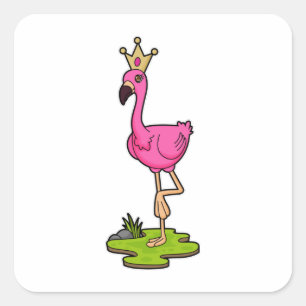 Flamingo als Prinzessin mit Krone Quadratischer Aufkleber