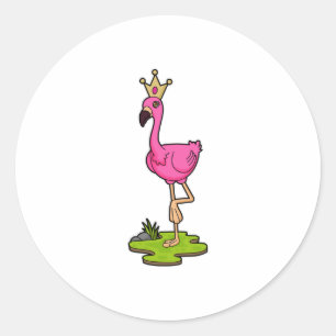Flamingo als Prinzessin mit Krone Runder Aufkleber