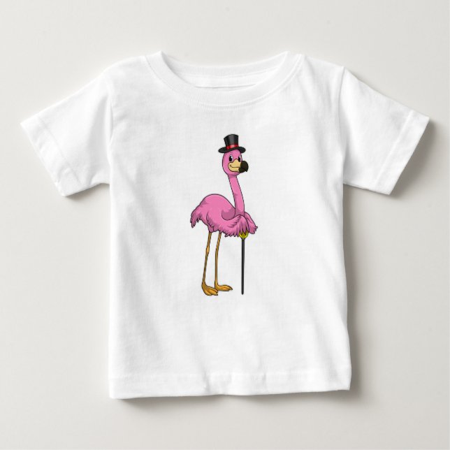 Flamingo als Rentner mit Gehstock Baby T-shirt (Vorderseite)