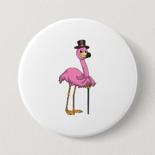 Flamingo als Rentner mit Gehstock Button