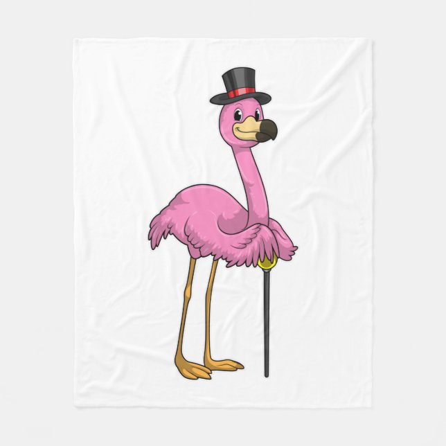 Flamingo als Rentner mit Gehstock Fleecedecke (Vorderseite)