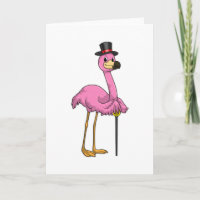 Flamingo als Rentner mit Gehstock