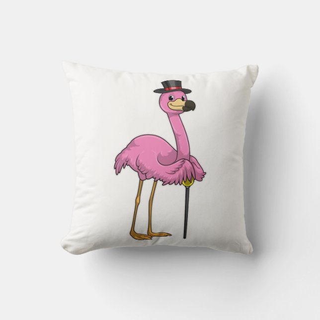 Flamingo als Rentner mit Gehstock Kissen (Vorderseite)