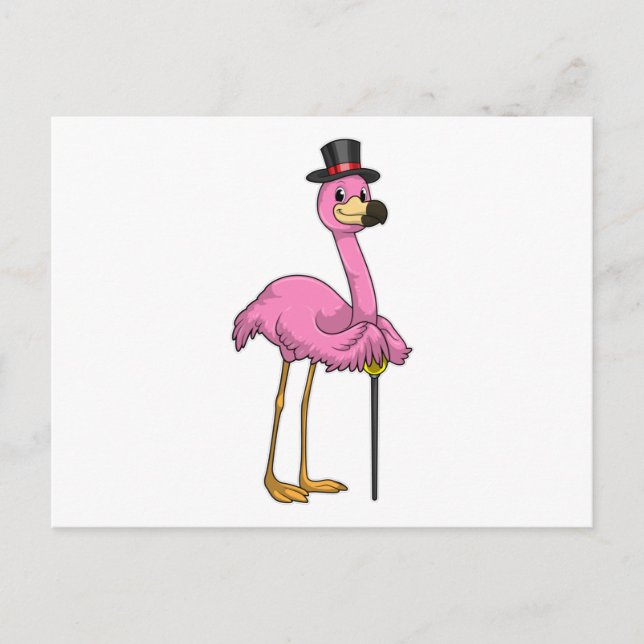 Flamingo als Rentner mit Gehstock Postkarte (Vorderseite)