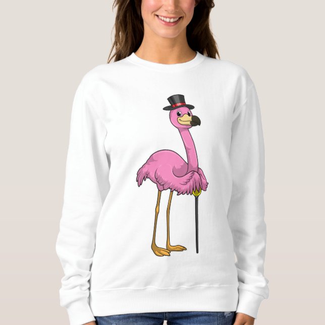 Flamingo als Rentner mit Gehstock Sweatshirt (Vorderseite)
