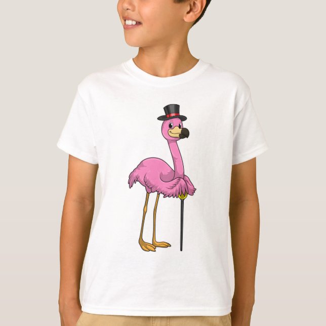 Flamingo als Rentner mit Gehstock T-Shirt (Vorderseite)