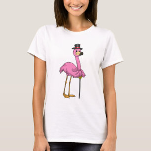 Flamingo als Rentner mit Gehstock T-Shirt