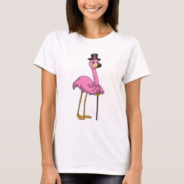 Flamingo als Rentner mit Gehstock T-Shirt (Vorderseite)