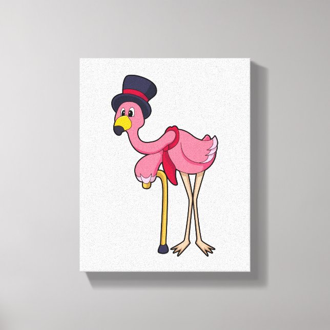 Flamingo als Rentner mit Hat Leinwanddruck (Vorderseite)