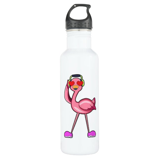 Flamingo als Rentner mit Walking stick & Hat Edelstahlflasche (Vorderseite)