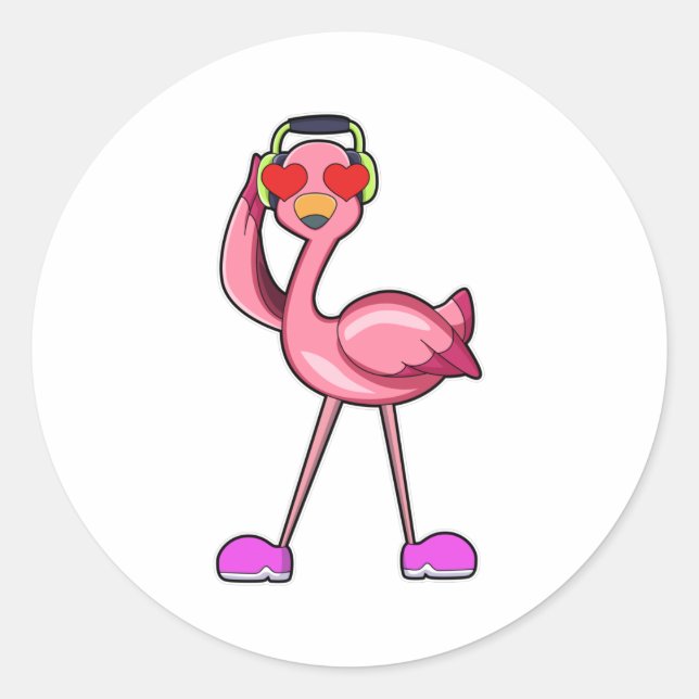 Flamingo als Rentner mit Walking stick & Hat Runder Aufkleber (Vorderseite)