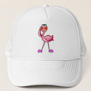 Flamingo als Rentner mit Walking stick & Hat Truckerkappe