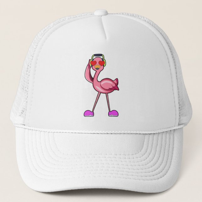 Flamingo als Rentner mit Walking stick & Hat Truckerkappe (Vorderseite)
