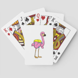 Flamingo als Schüler mit Schulranzen Spielkarten