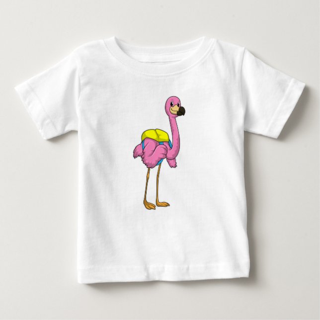 Flamingo als Schüler mit Schultasche Baby T-shirt (Vorderseite)