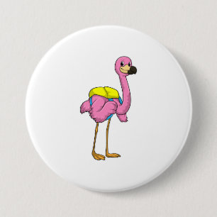 Flamingo als Schüler mit Schultasche Button