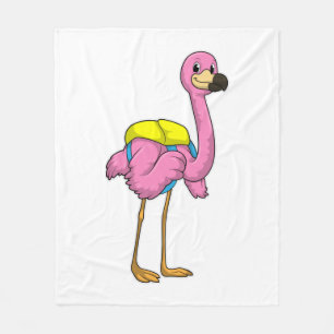 Flamingo als Schüler mit Schultasche Fleecedecke