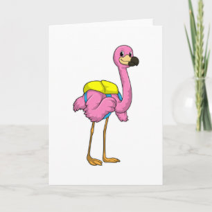 Flamingo als Schüler mit Schultasche Karte