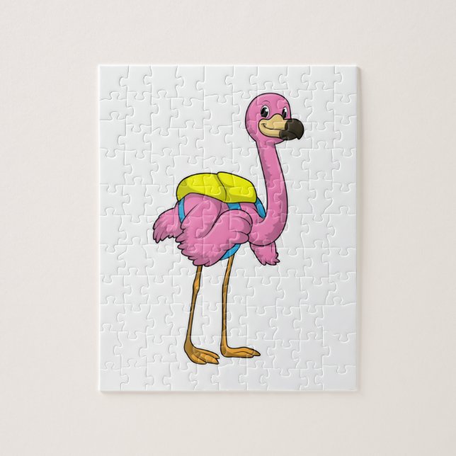 Flamingo als Schüler mit Schultasche Puzzle (Vertikal)