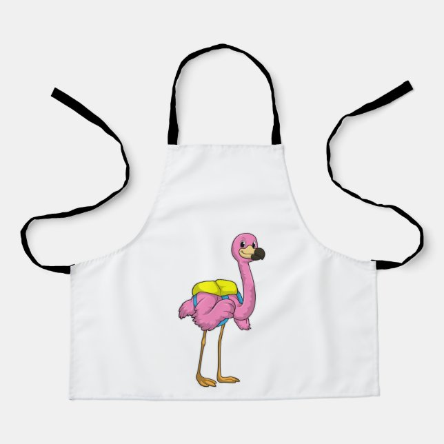 Flamingo als Schüler mit Schultasche Schürze (Vorderseite)