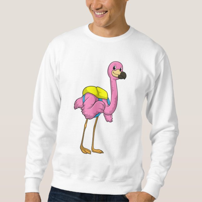 Flamingo als Schüler mit Schultasche Sweatshirt (Vorderseite)