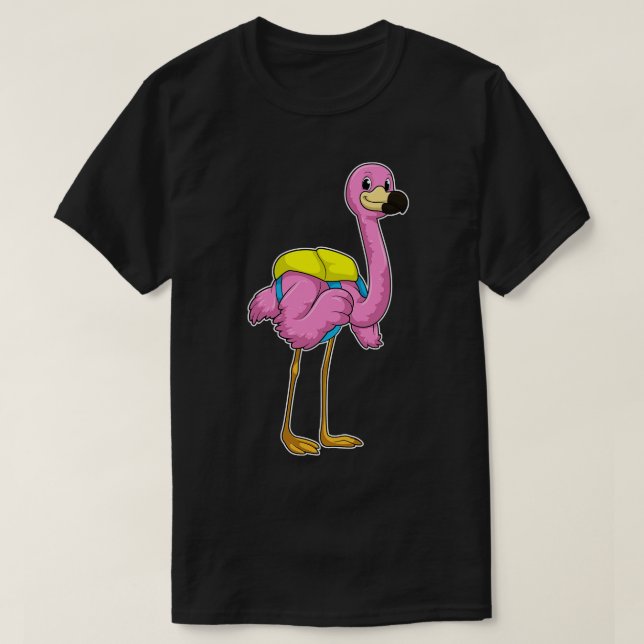 Flamingo als Schüler mit Schultasche T-Shirt (Design vorne)