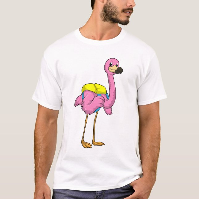 Flamingo als Schüler mit Schultasche T-Shirt (Vorderseite)